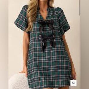 Entro Green Plaid Midi Dress with Black Sequin Bows